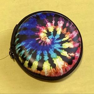 NWT Tye-Dye Hippy Tech Earbud Zipper Storage Case BoHo Psychedelic Rainb…